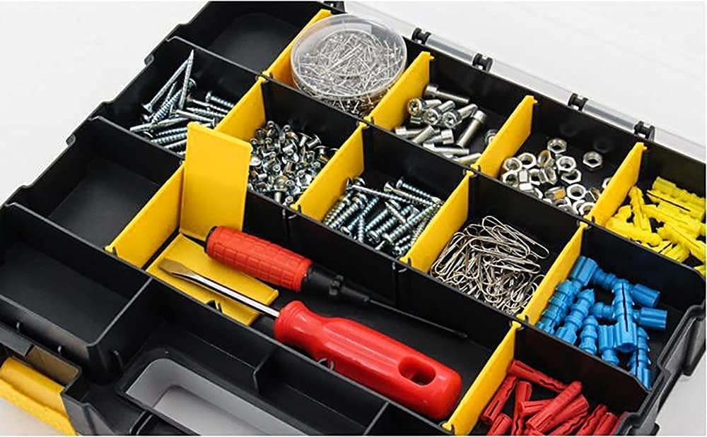 Small Parts Storage Case Tools Box Organizer Double Side 34 Compartments Hardware Organizers with Removable Plastic Dividers for Screws Nuts Nails Bolts