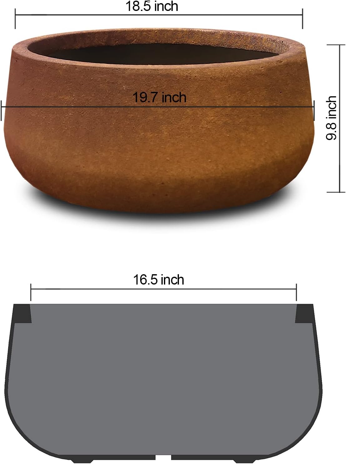 Kante 15.7" Dia Round Concrete Planter, Outdoor Indoor Garden Plant Pots with Drainage Hole and Rubber Plug, Modern Curvaceous Design, Slate Gray