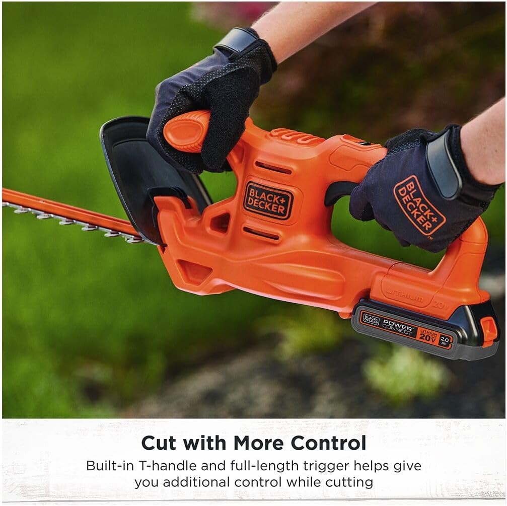 BLACK+DECKER 20V MAX Hedge Trimmer Cordless, 18 inch Blade, (1) Battery and Charger Included, Light Weight Reduced Vibration, Bush Trimmer Hedger (LHT218C1)