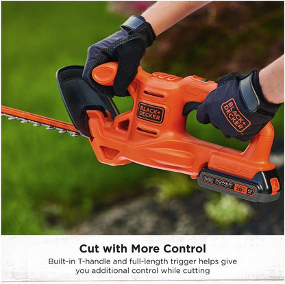 BLACK+DECKER 20V MAX Hedge Trimmer Cordless, 18 inch Blade, (1) Battery and Charger Included, Light Weight Reduced Vibration, Bush Trimmer Hedger (LHT218C1)