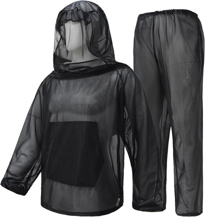 Mosquito Netting Suit Bug Net Mesh Clothing with Hood Outdoor Garden Hunting Camo Protection from Fly Insects Bugs
