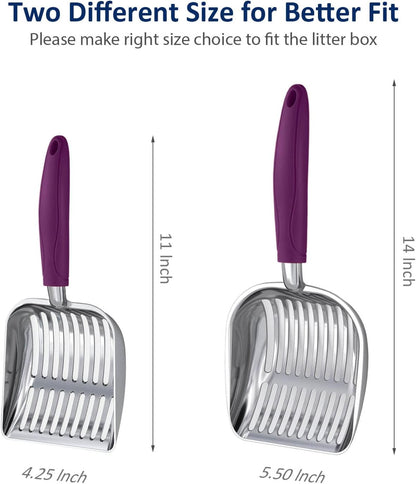 Cat Litter Scoop, Aluminum Alloy Sifter, Kitty Metal Scooper, Deep Shovel, Long Handle, Poop Sifting, Kitten Pooper Lifter, Durable, Heavy Duty, for Litter Box