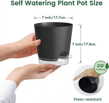 Meowell Self Watering Pots Pack of 6 – Different Size 4" to 7" Indoor Plant Pots with Drainage Holes and Clear Reservoir for Visible Water Level, Plastic Wicking Planters for House Plants, White