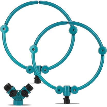 2Pcs 360° Tree Water System Tree Watering Ring 13 Inch Circle Sprinkler and Irrigation System Targeted Water with Y Hose Splitter for New Tree Outdoor Plants Raised Garden Beds Shrubs (Green, Small)