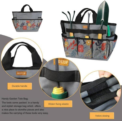 MDSTOP Garden Tool Bag, Garden Tool Kit Holder Home Organizer Storage Carrier, Oxford Garden Hand Tool Storage Tote Organizer with Handle and 8 Roomy Pockets, Floral Gardening Gift, Tools Not Included