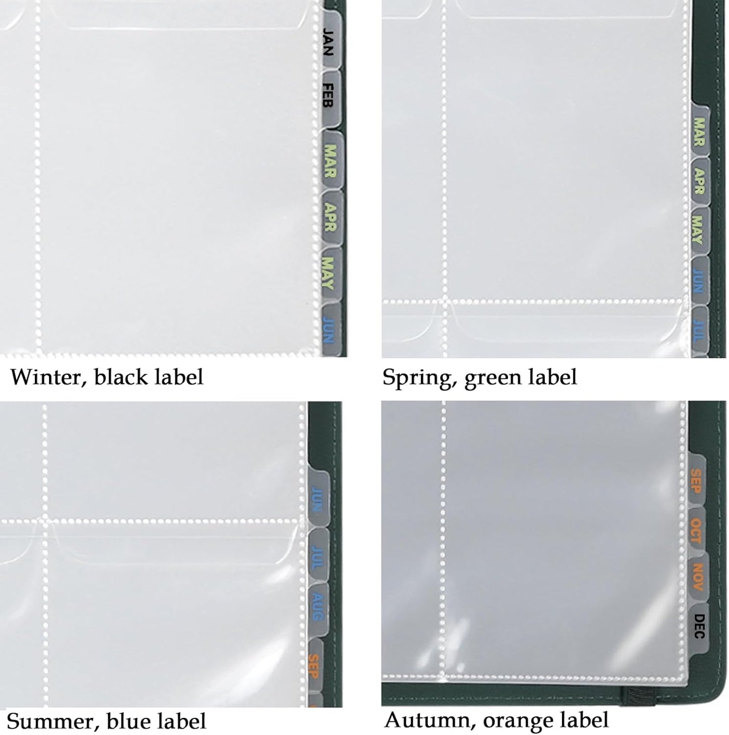 MUQING Seed Storage Organizer Binder, Holds 200 Seed Packets with Flip-Top Lid Sleeves, 50 Pages + 12 Monthly Cards + 4-Season Color-Coded Dividers, Faux Leather Seed Keeper Book for Gardeners (Green)