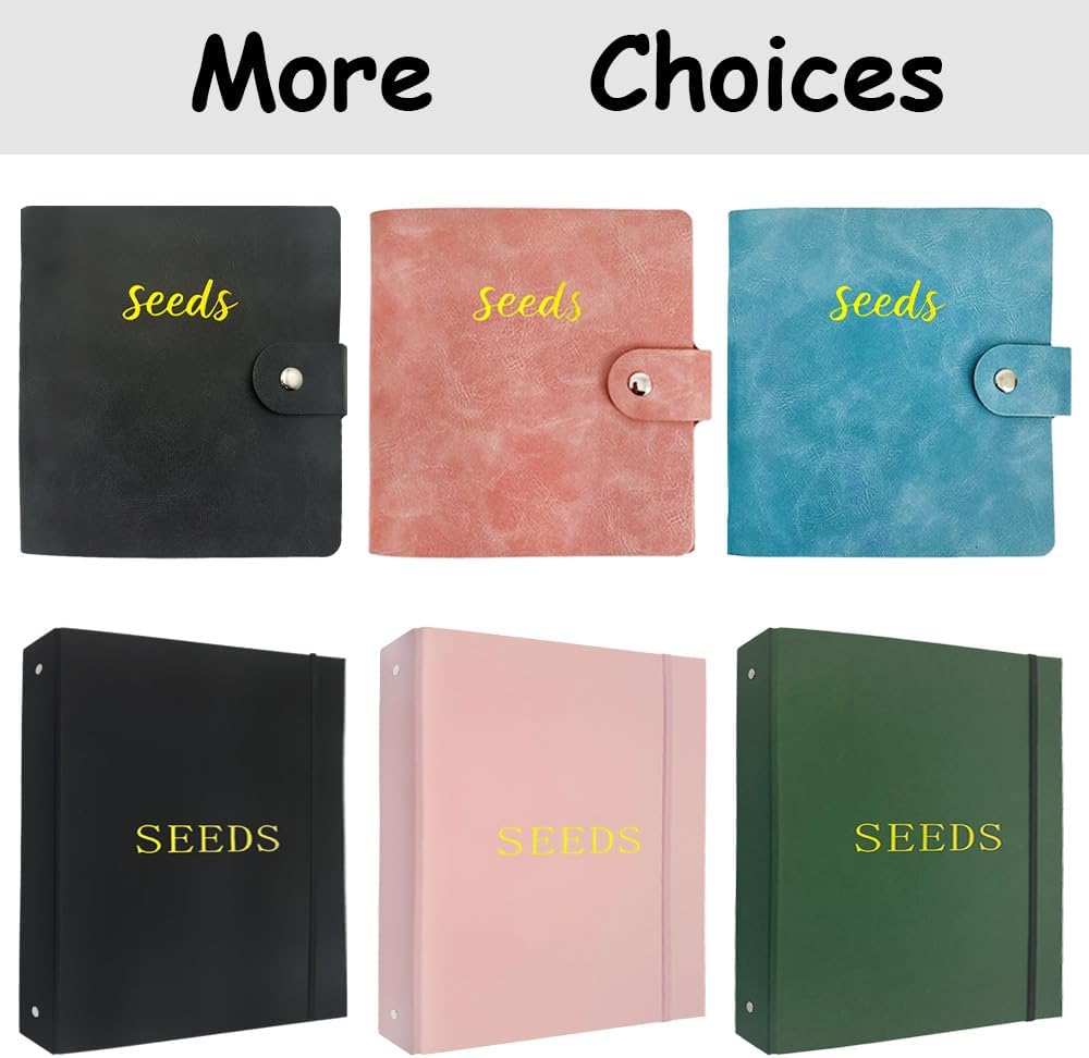 Seed Storage Organizer Binder, 3 Ring Seed Packet Organizer with 100 Pockets(25 Pack Clear Sheet Protectors), Garden Seed Holder Book for Envelopes, Seed Saving Keeper, Green