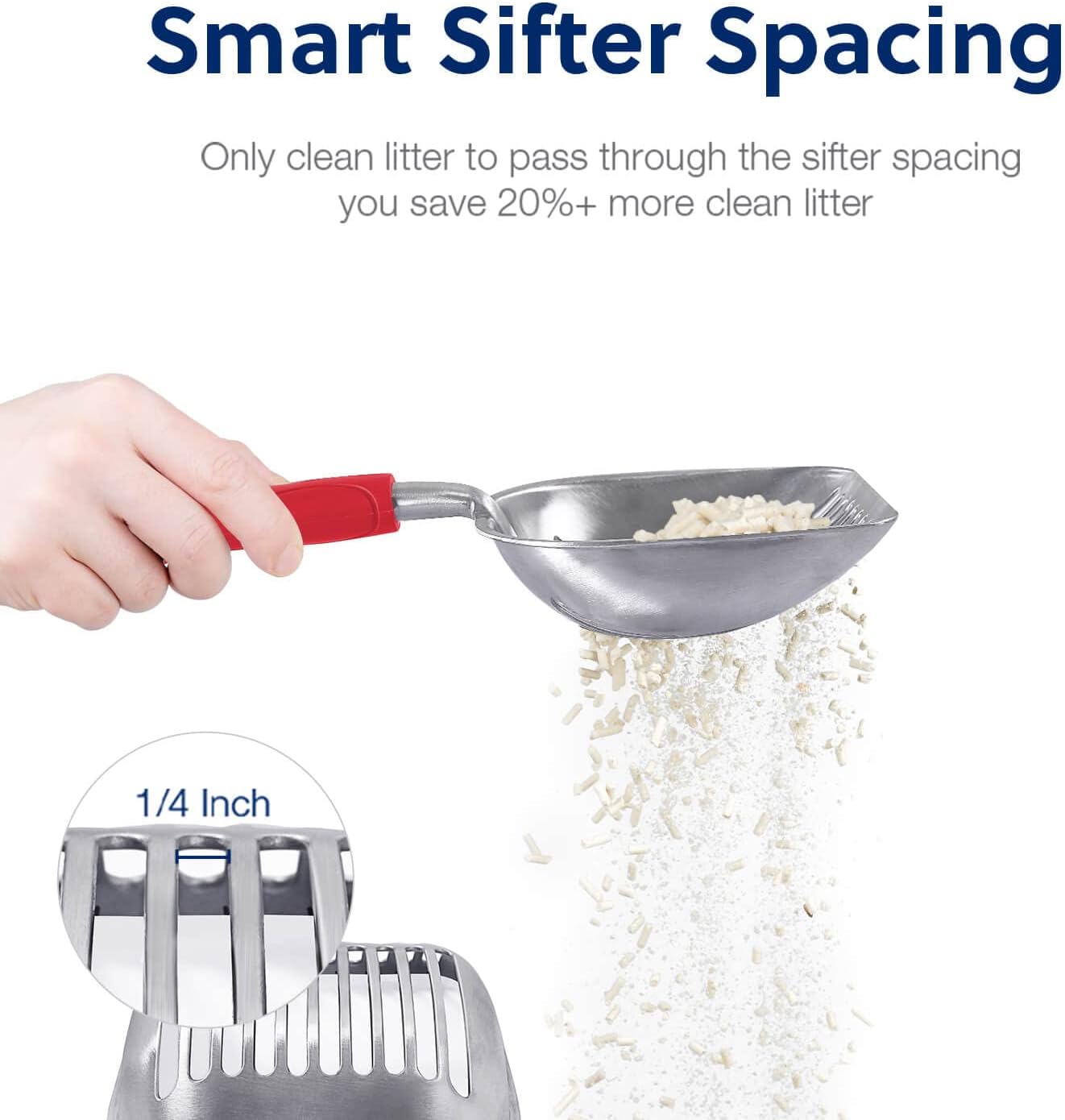 Cat Litter Scoop, Aluminum Alloy Sifter, Kitty Metal Scooper, Deep Shovel, Long Handle, Poop Sifting, Kitten Pooper Lifter, Durable, Heavy Duty, for Litter Box