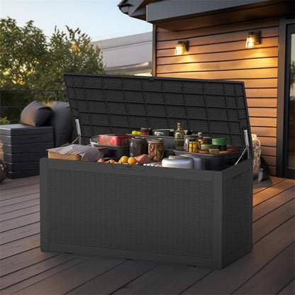30 Gallon Outdoor Deck Box, Lockable Waterproof Outdoor Storage Boxes For Garden Tools,Indoor Cushions,Accessories Outside Storage Resin Weatherproof Container(Black)