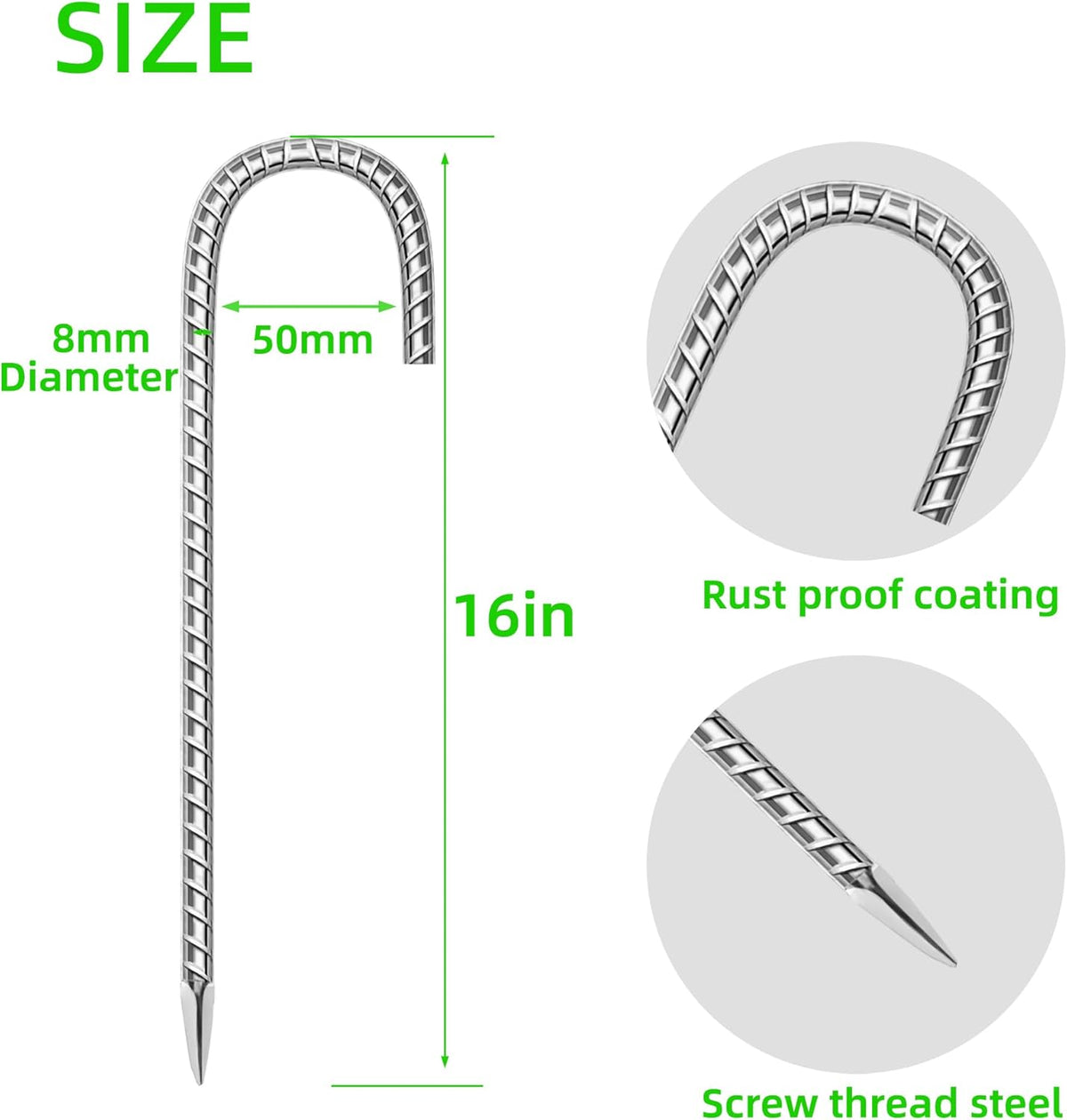 11 Pack Ground Garden Rebar Stakes Rebar 12 Inch Anti-Rust Galvanized Steel U Shape Hook Heavy Duty Ground Anchors for Tents, Position Kits,Fences, and Trampolines Landscape Fabric