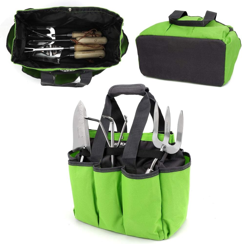 WORKPRO Garden Tool Bag, 9 Pockets Gardening Bag, Heavy Duty Oxford Garden Tote Caddy (Tools NOT Included), 12" x 12" x 6" (Floral White)