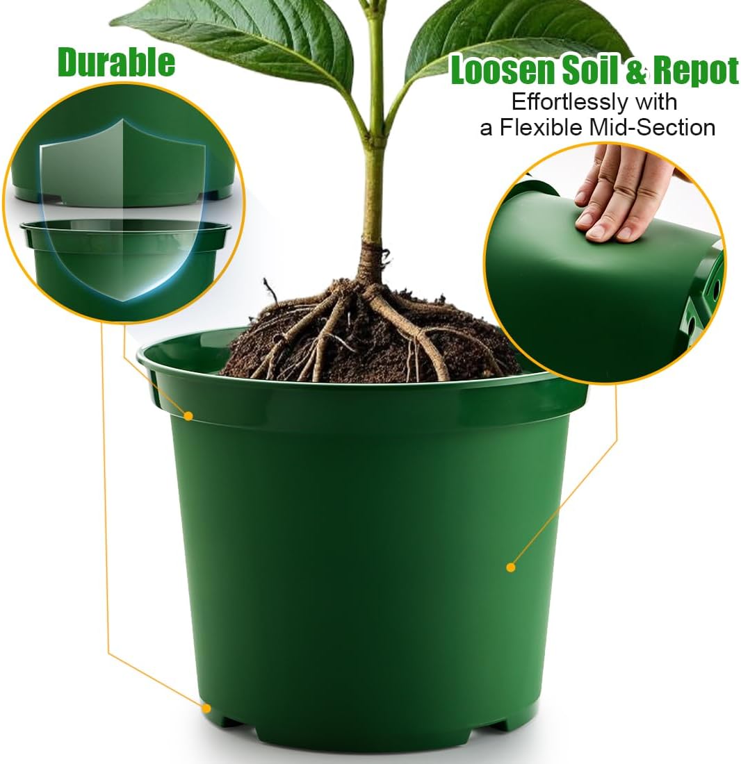 5 Gallon Nursery Pots (10-Pack) + 50ft Garden Hose with Spray Nozzle + 3-in-1 Soil Tester for Moisture/Light/pH | All-in-One Gardening Kit for Indoor/Outdoor Plants, Gardening Gifts for Women