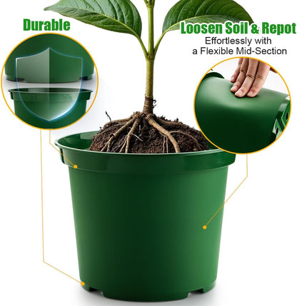 5 Gallon Nursery Pots (10-Pack) + 50ft Garden Hose with Spray Nozzle + 3-in-1 Soil Tester for Moisture/Light/pH | All-in-One Gardening Kit for Indoor/Outdoor Plants, Gardening Gifts for Women