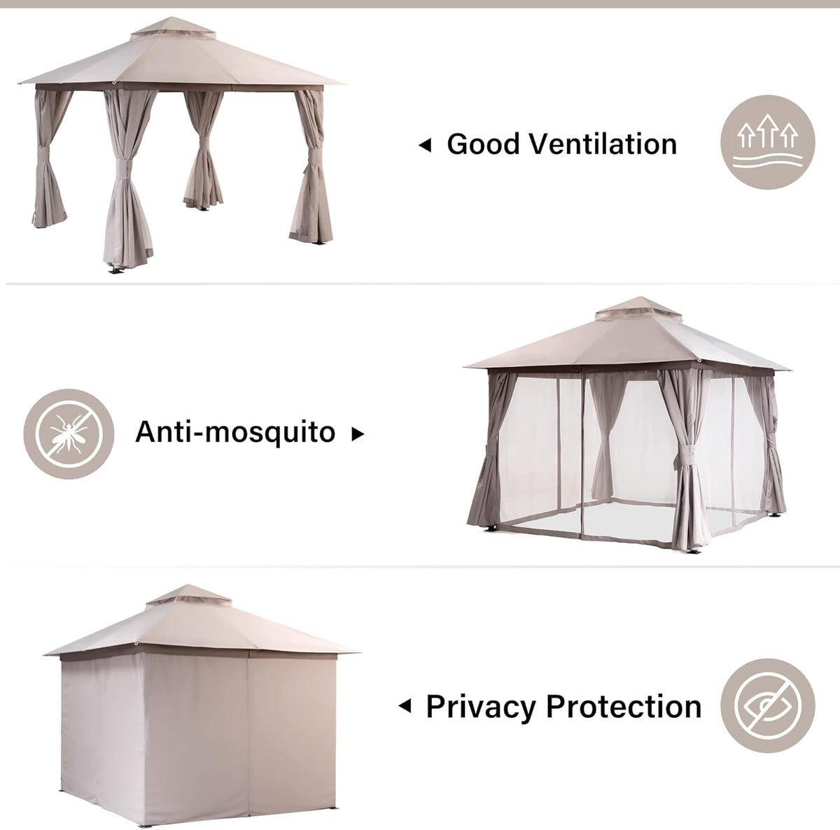 10x20 Gazebo Canopy with 100FT String Lights, Metal Heavy Duty Patio Canopy Tent with Double Roofs, Mosquito Nettings and Privacy Screens for Backyard, Garden, Lawn, Gray