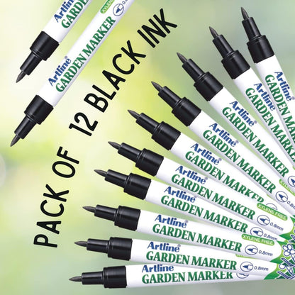Artline Garden Markers, 0.8 mm Writing Width, Black, 12 Pack (EK-780)