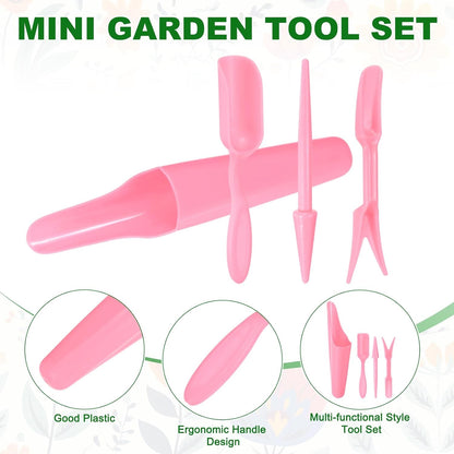 M METERXITY 1-Set Garden Shovel Hand Tools Transplanting Succulent Cultivation Digging Scoops Kits, Plastic Mini Garden Tool Set for Bonsai Potting/Flower Planting [Pink]