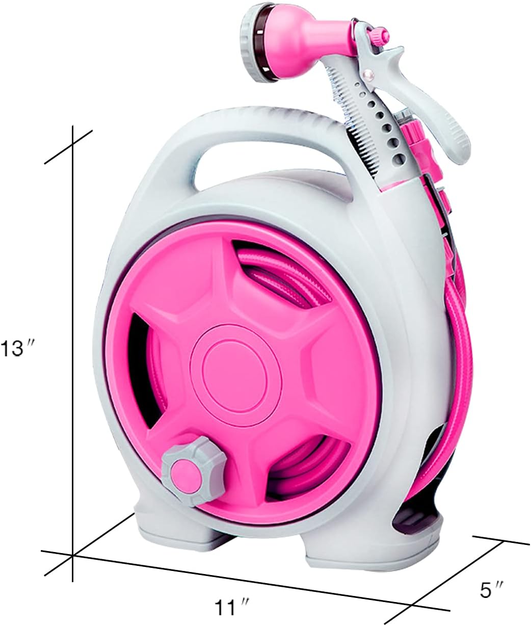 YEFA Retractable Garden Hose Reel - Convenient 50 FT Portable Hose with 6-Function Spray Nozzle for Versatile Watering, Cleaning, and More (Green)