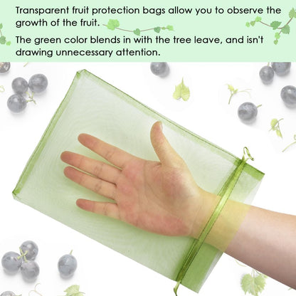 Shintop 100Pcs Fruit Protection Bags, 4x6 Inch Green Strawberry Netting Cover Drawstring Mesh Bags Pest Barrier for Blueberry Small Fruit