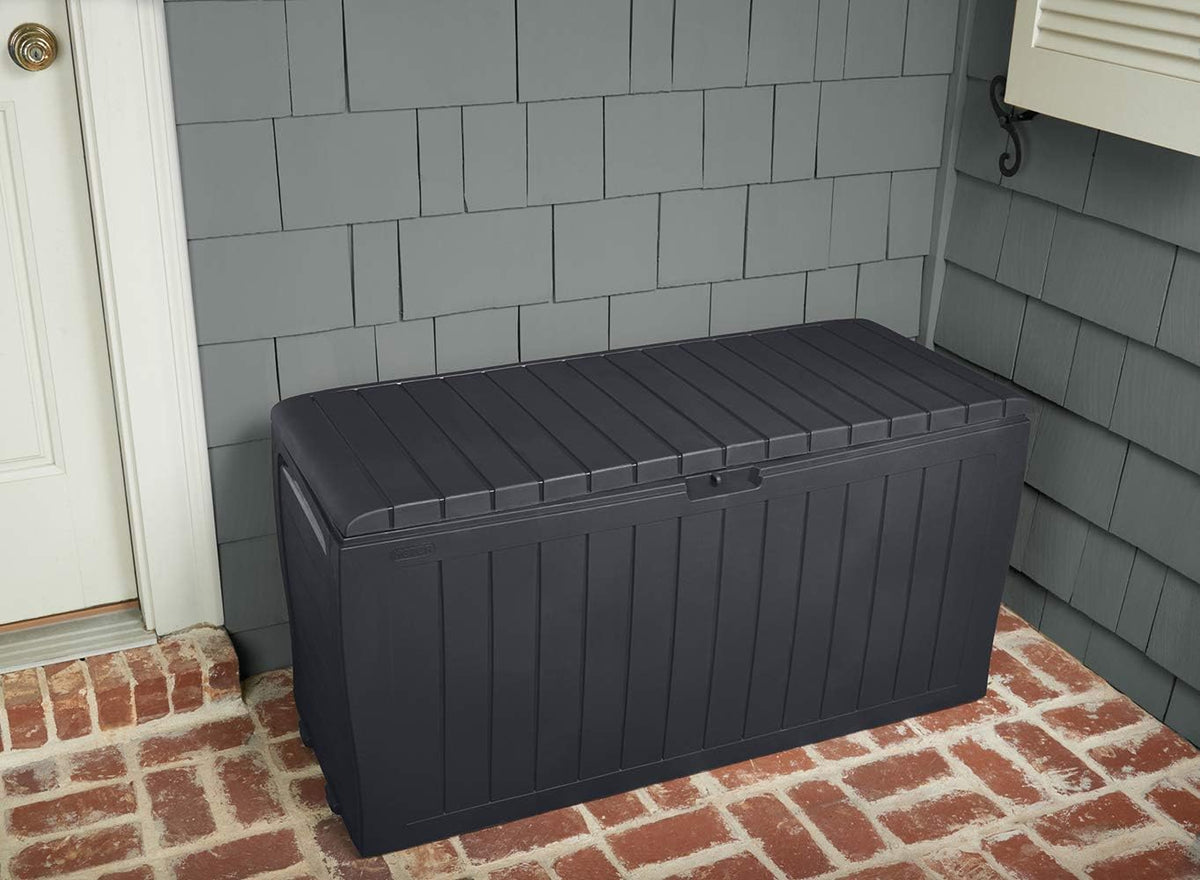 Keter Marvel Plus 71 Gallon Resin Outdoor Storage Box for Patio Furniture Cushions, Throw Pillows, Garden Tools and Pool Floats, Brown