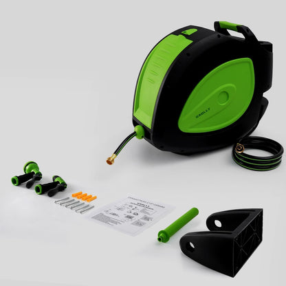 Retractable Garden Hose Reel, Smooth Slow Auto Rewind & Any-Length Lock, Premium Wall Mounted with 180° Swivel Bracket, 1/2 in High-Pressure Hose with 66 FT, Two Sprays