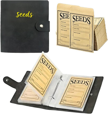 Seed Storage Organizer Binder, 3 Ring Seed Packet Organizer with 100 Pockets(25 Pack Clear Sheet Protectors), Garden Seed Holder Book for Envelopes, Seed Saving Keeper, Green