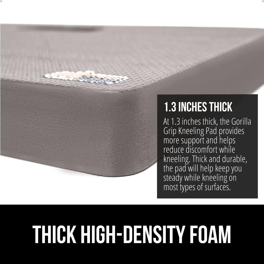 GORILLA GRIP® Extra Thick Patent Pending Supportive Foam Kneeling Pad, Large Cushion Knee Pads for Gardening, Baby Bath Time, Dirt and Water Resistant, Workout and Garden Supplies, 17.5x11, Black