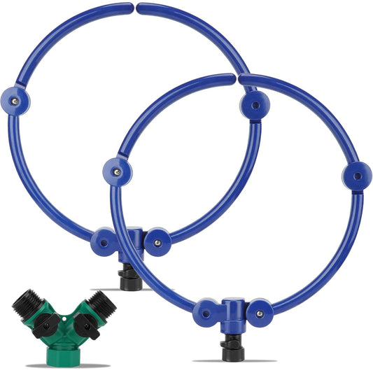 2Pcs 360° Tree Water System Tree Watering Ring 13 Inch Circle Sprinkler and Irrigation System Targeted Water with Y Hose Splitter for New Tree Outdoor Plants Raised Garden Beds Shrubs (Green, Small)