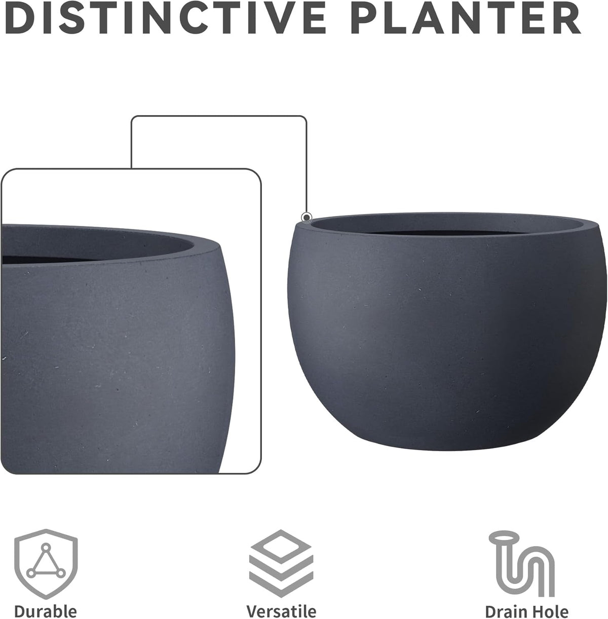 Large Round Bowl Vintage BRN Concrete Planter 19.9" Dia, Outdoor