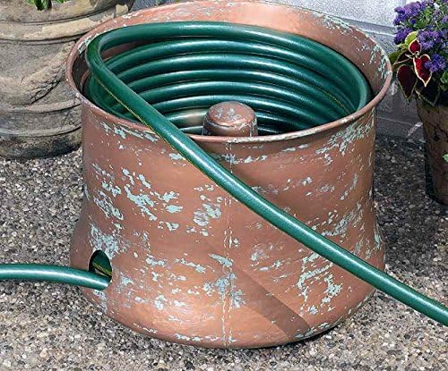 CobraCo – Copper Finish Cylinder Hose Holder – 17 in. x 13 in. Powder‑Coated Metal – For Garden Hose Storage | Patio Décor | Outdoor Organization
