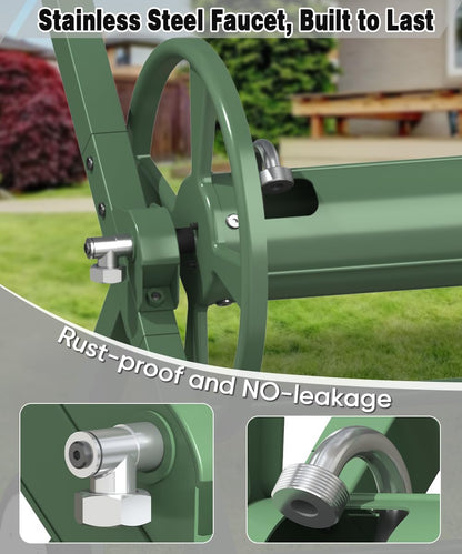 Artigarden Garden Hose Reel Cart with Wheels, Outdoor Heavy Duty Powder-coated Steel Water Storage Winder Holder, Holds 125 ft of 5/8’’ Hose with 3.9 Ft Leader Hose for Outside Lawn Yard, Black