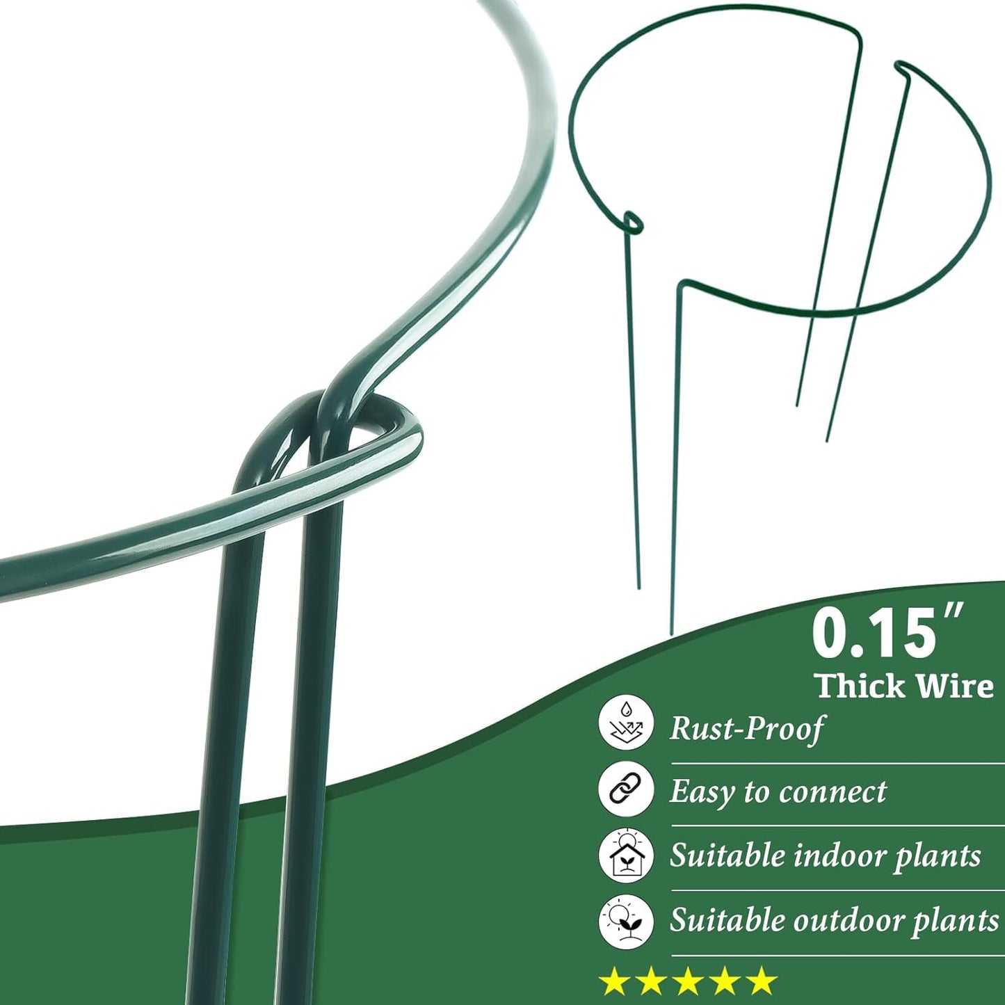 24 Inch Peony Cages and Supports for Large Hydrangea Bushes, Outdoor Plants, Heavy Duty Tall Plant Support Stakes, 12 Pack - Tool-Free Interlocking Design with Powder Coated Rust-Proof Metal Ring