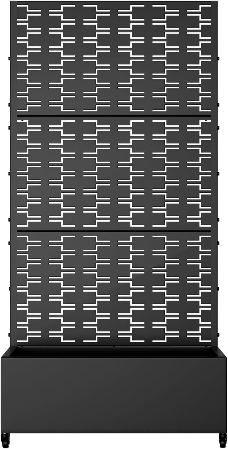 Casaphoria Metal Raised Garden Bed with Trellis and Wheels, 72"x47"x16" Planter Box for Climbing Plants, Vegetables & Vines, Features Drainage Holes and Privacy Screen (Black-Louver) - Colors B