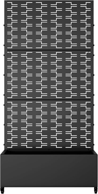 Casaphoria Metal Raised Garden Bed with Trellis and Wheels, 72"x47"x16" Planter Box for Climbing Plants, Vegetables & Vines, Features Drainage Holes and Privacy Screen (Black-Louver) - Colors B