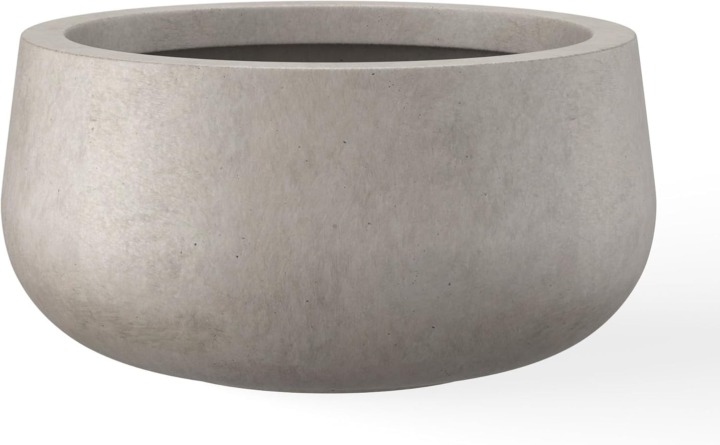 Kante 15.7" Dia Round Concrete Planter, Outdoor Indoor Garden Plant Pots with Drainage Hole and Rubber Plug, Modern Curvaceous Design, Slate Gray
