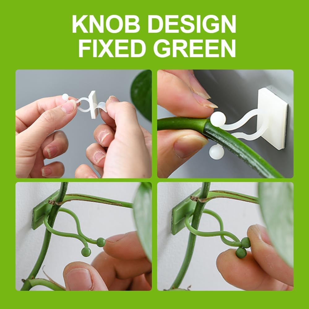 Plant Climbing Wall Fixture Clips, Plant Vine Wall Clips Wall Plant Support Hook, Invisible Plant Support Vine Clips, Plant Fixer Self-Adhesive Hook for Climbing Plants Indoor Outdoor (100, Green)