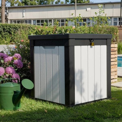 30 Gallon Outdoor Deck Box, Lockable Waterproof Outdoor Storage Boxes For Garden Tools,Indoor Cushions,Accessories Outside Storage Resin Weatherproof Container(Black)