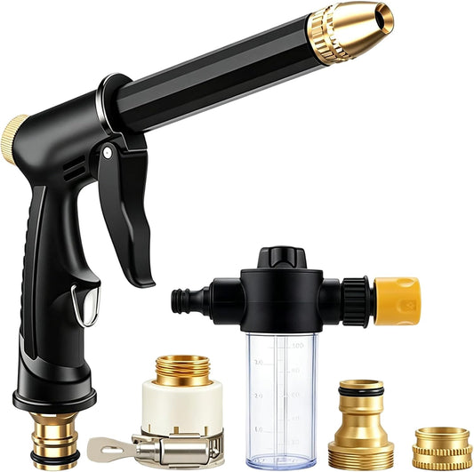 Turn Any Hose Into A High-Pressure Water Jet,Heavy Duty Garden Hose Nozzle,Multi Function Lawn & Garden Watering Sprayer,Spray Nozzles for Cleaning Yard Pets Car,Three Spray Modes with Foam Pot(set)