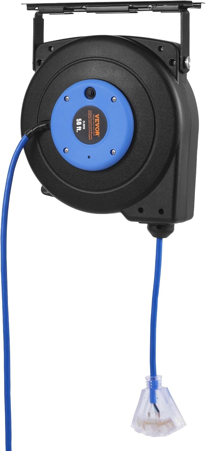 65FT Retractable Extension Cord Reel, Heavy Duty 12AWG/3C SJTOW Cord