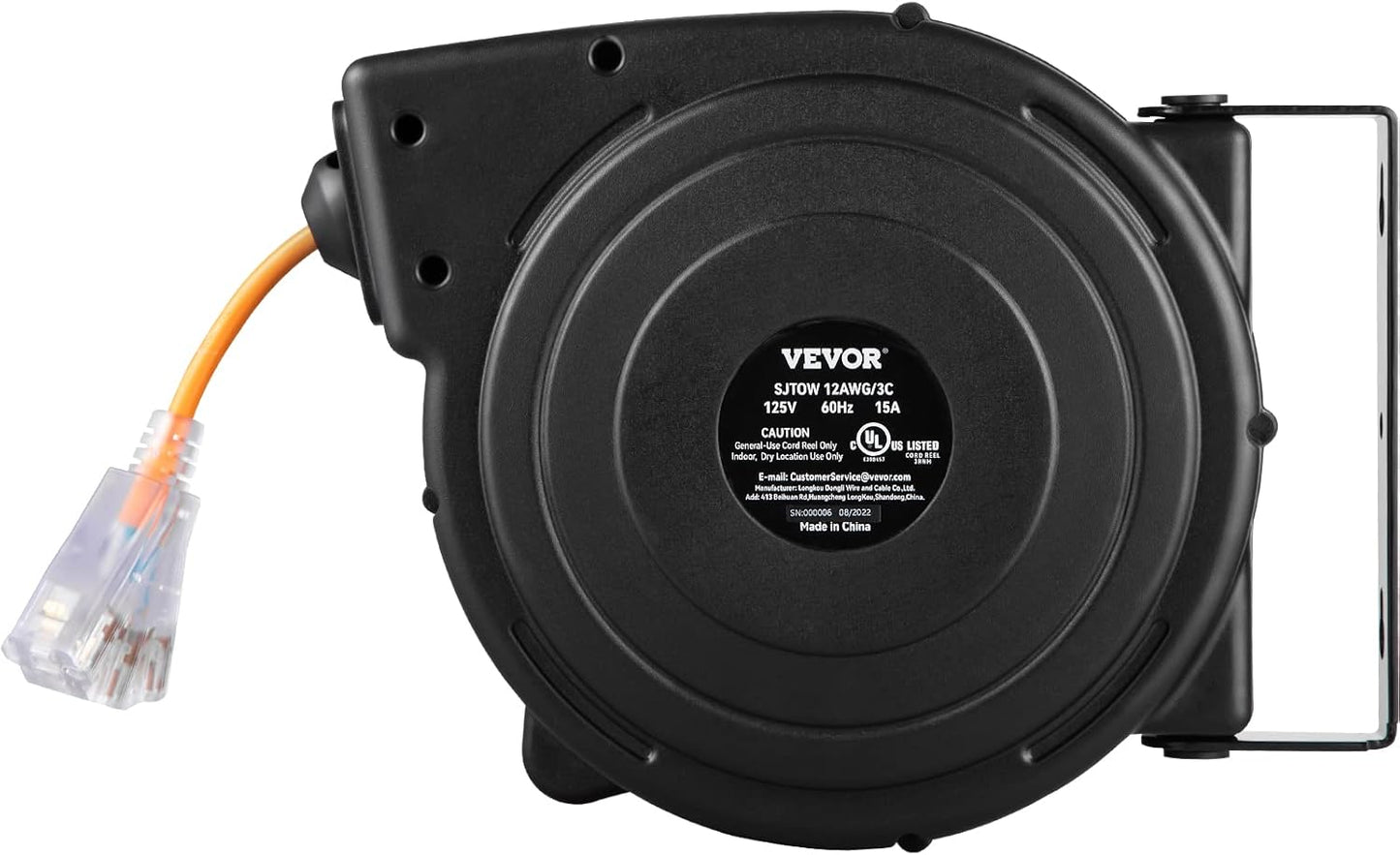 65FT Retractable Extension Cord Reel, Heavy Duty 12AWG/3C SJTOW Cord