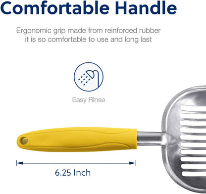 Cat Litter Scoop, Aluminum Alloy Sifter, Kitty Metal Scooper, Deep Shovel, Long Handle, Poop Sifting, Kitten Pooper Lifter, Durable, Heavy Duty, for Litter Box