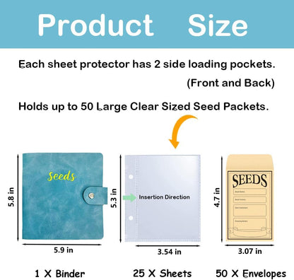 Seed Storage Organizer Binder, 3 Ring Seed Packet Organizer with 100 Pockets(25 Pack Clear Sheet Protectors), Garden Seed Holder Book for Envelopes, Seed Saving Keeper, Green
