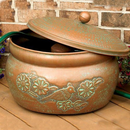 Bird Motif Copper Finish Hose Holder with Lid HHEBR