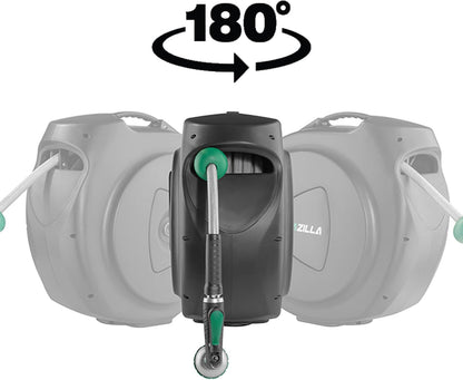 Retractable Garden Hose Reel, 120Ft x 1/2" Durable Wall Mounted Water Hose Reel with 180¡ãSwivel Bracket, 9 Pattern Sprayer, 6Ft leader hose, Smooth Automatic Rewind, Any Length Lock.