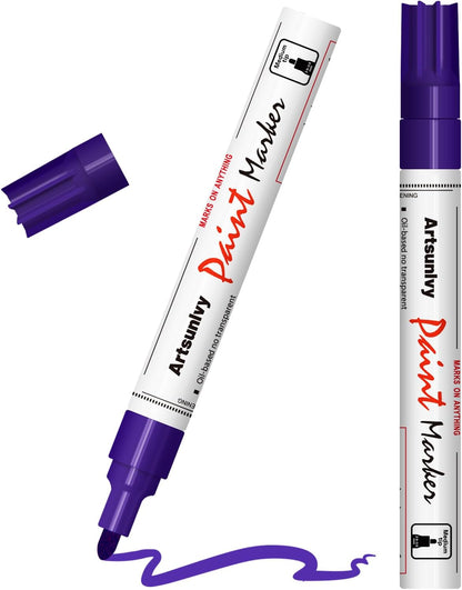 Artsunlvy White Paint Pens marking pens Permanent Markers - 2 Pack Oil Based Waterproof Markers for Tire, Rubber,Wood, Rocks, Metal, Canvas,Plastic, Dark Surface,Craft office Supplies,Medium Point