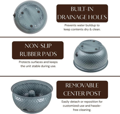 Monarch Abode Garden Hose Holder with Lid – Decorative Water Hose Holders for Outside, Diamond Embossed Metal Patina Pot with Drainage, 100ft Waterhose Holder for Outside, Garden Storage Caddy