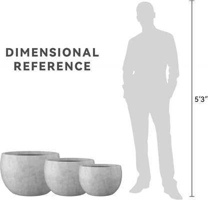 Large Round Bowl Vintage BRN Concrete Planter 19.9" Dia, Outdoor
