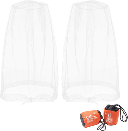 Benvo Mosquito Head Net Mesh, Face Neck Fly Netting Hood from Bugs Gnats Noseeums Screen Net for Any Outdoor Lover- with Carry Bags Fits Most Sizes of Hats Caps (2pcs, Black, Updated Big Net)