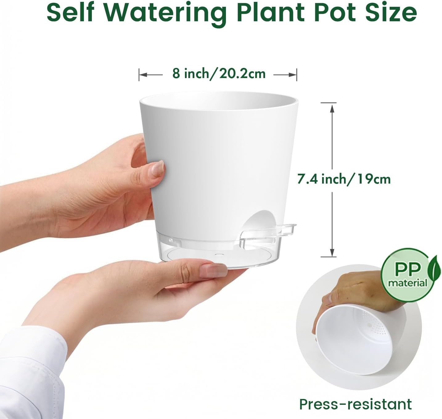 Meowell Self Watering Pots Pack of 6 – Different Size 4" to 7" Indoor Plant Pots with Drainage Holes and Clear Reservoir for Visible Water Level, Plastic Wicking Planters for House Plants, White
