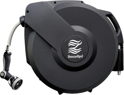 Retractable Garden Hose Reel, 1/2 inch x 50ft Wall Mounted Heavy Duty Hose Reel with Auto Rewind System, 180° Swivel Bracket, Any Length Lock, 10-Pattern Garden Hose Nozzle