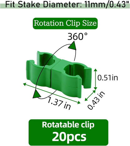 Fabulas 20 Pcs Adjustable Plant Trellis Connector Clip, 11mm Plastic Rotatable Universal Connector Joint Buckle Clip Climbing Rattan Stent Accessories for Garden Stakes Plant Support
